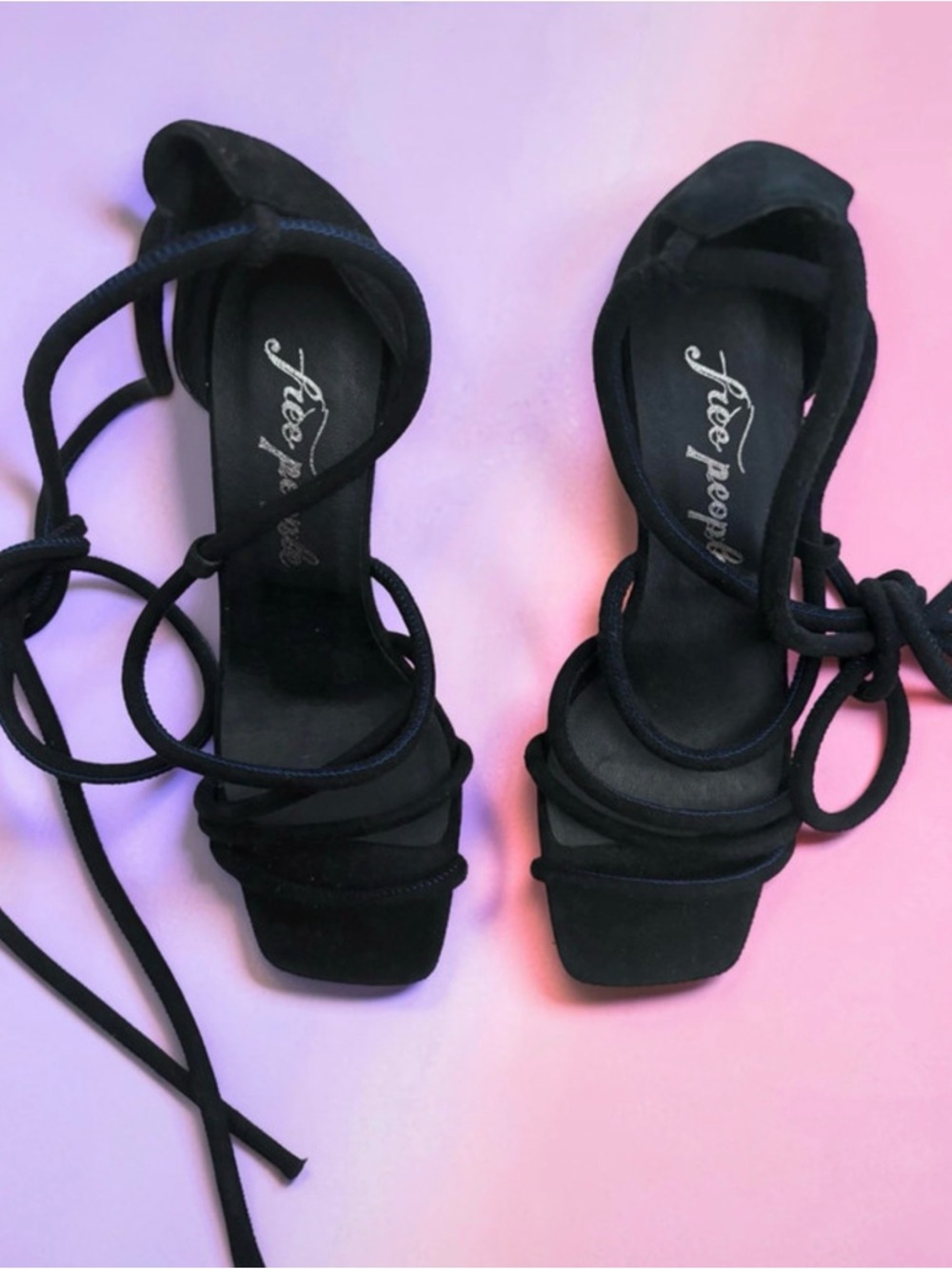 Free People Black Suede Strappy Heel Sandals Size 38 - Picture 4 of 7